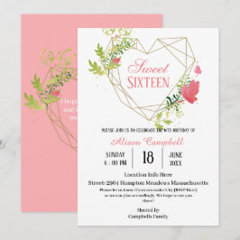 Invitación Dulce floral rosa moderno 16 fiesta de cumpleaños