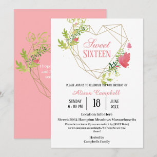 Invitación Dulce floral rosa moderno 16 fiesta de cumpleaños