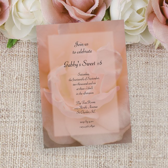 Invitación Dulce floral rosa rosa pálido 16 Fiesta de cumplea (Subido por el creador)