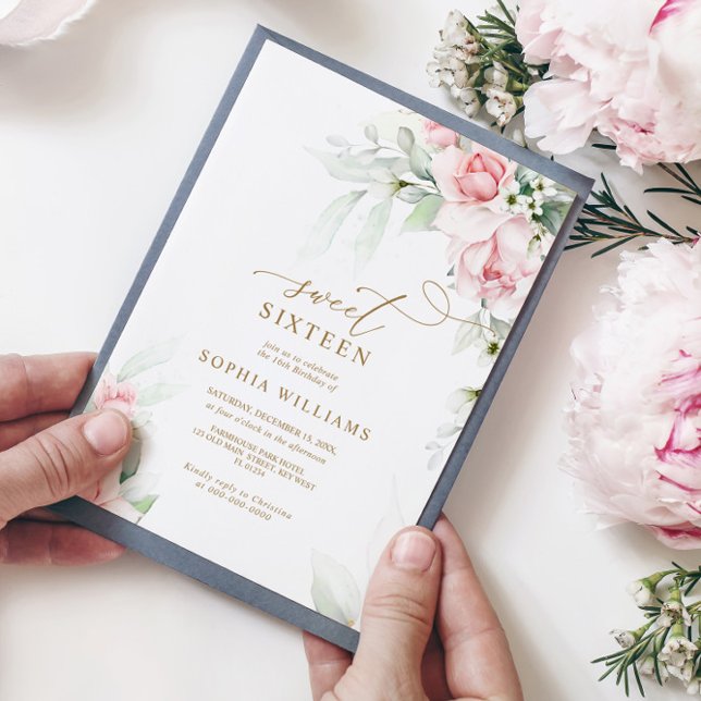 Invitación Dulce Floral Rubor & Eucalyptus 16 Cumpleaños (Subido por el creador)