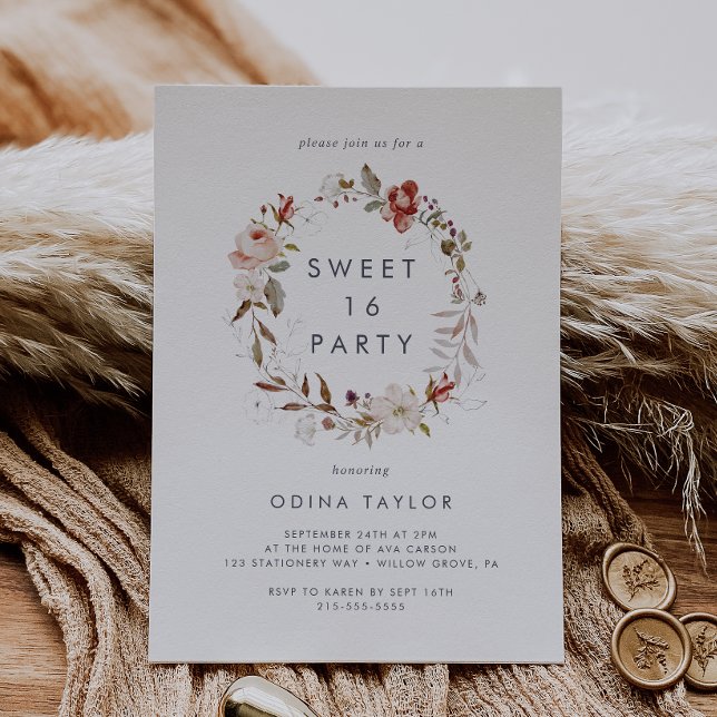 Invitación Dulce floral simple 16 cumpleaños (Subido por el creador)