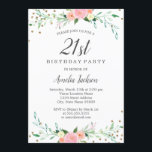 Invitación Dulce Floral Sparkle Confetti 21ª Fiesta de cumple<br><div class="desc">Más invitaciones florales de cumpleaños en la Pequeña Tienda Bayleigh!</div>