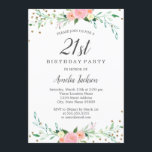 Invitación Dulce Floral Sparkle Confetti 21ª Fiesta de cumple<br><div class="desc">Más invitaciones florales de cumpleaños en la Pequeña Tienda Bayleigh!</div>