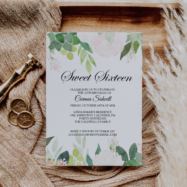 Invitación Dulce Floral Tropical Moderno Dieciséis Cumpleaños (Subido por el creador)