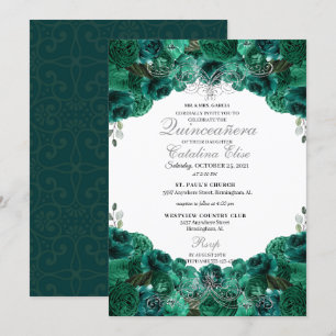 Invitación Dulce floral verde esmeralda 15 Quinceanera