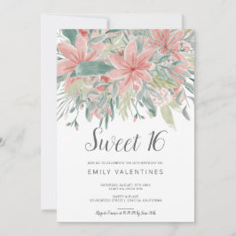 Invitación Dulce floral verde rosado elegante 16 de la
