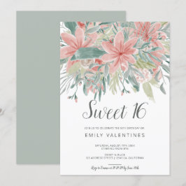 Invitación Dulce floral verde rosado elegante 16 de la