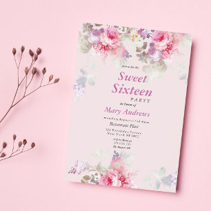 Invitación Dulce Floral Vintage de Lavanda Rosa Rubor Diecisé