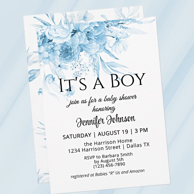 Invitación Dulce florals de época azul es un niño Baby Shower (Subido por el creador)
