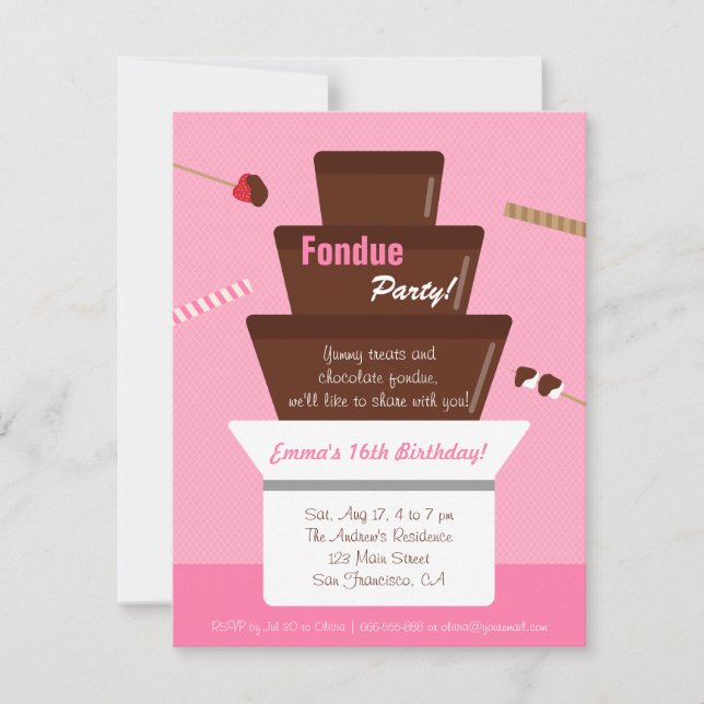 Invitación Dulce Fondue Fountain Girls Birday Party