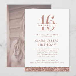 Invitación Dulce foto de 16 Rosas de Purpurina rosado de Rubo