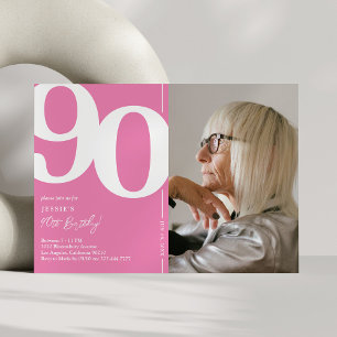 Invitación Dulce foto de cumpleaños número 90 fiesta rosa lin