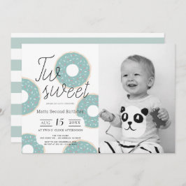 Invitación Dulce foto de niño verde Donut segundo cumpleaños