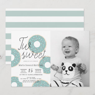 Invitación Dulce foto de niño verde Donut segundo cumpleaños