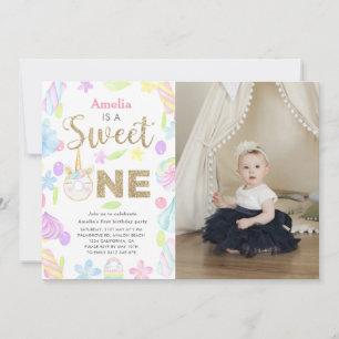 Invitación Dulce foto de un donut de unicornio el primer cump