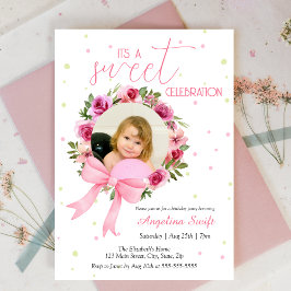 Invitación Dulce foto Rosa de Bow rosa Floral Cumpleaños