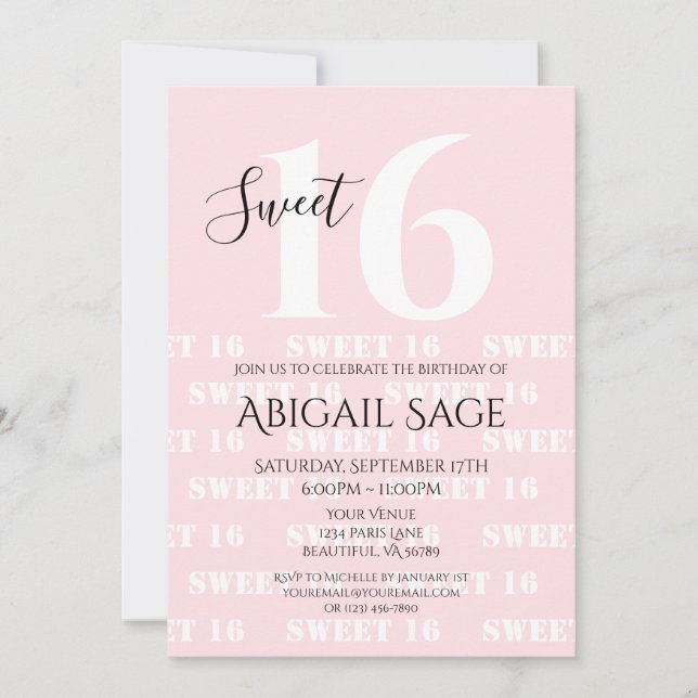 Invitación Dulce Fotos Personalizadas Negrita Rosa Y Blanco D (Anverso)