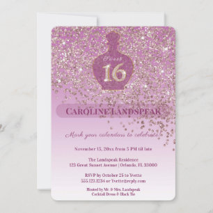 Invitación Dulce Fragancia Rosé 16 Cinta de Purpurina de Oro
