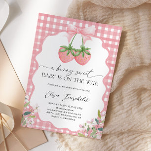 Invitación Dulce Fresa de Cuadros para Baby Shower