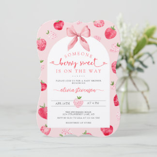 Invitación Dulce Fresa Rosa Cumpleaños de Bebe Dulce y Lindo