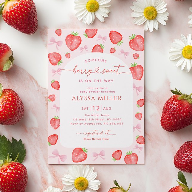 Invitación Dulce Fresa Rosa Dulce Baby Shower (Subido por el creador)