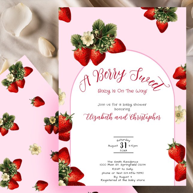 Invitación Dulce Fresa Rosa Niña Baby Shower (Subido por el creador)