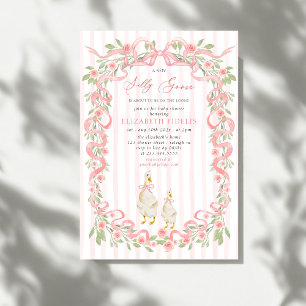 Invitación Dulce Ganso Lazo Rosa Rosas Florales Baby Shower