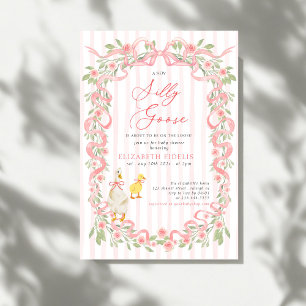 Invitación Dulce ganso lazo rosa rosas florales Baby Shower