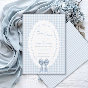 Invitación Dulce Gingham Blanco Azul Vintage Baby Shower1