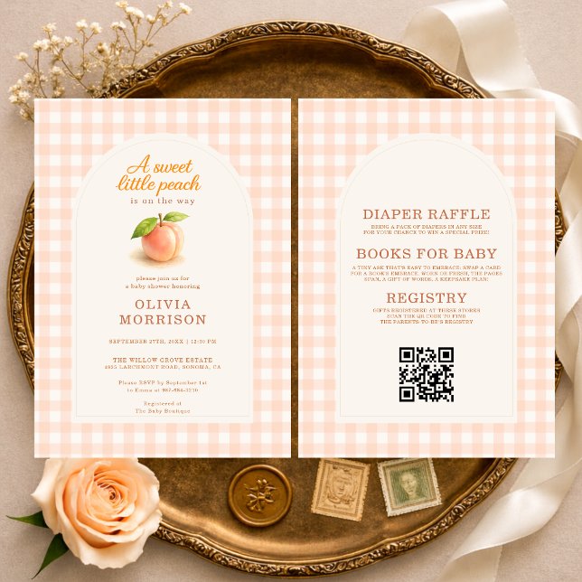Invitación Dulce Gingham de Melocotón Todo en Uno Fiesta de B (Subido por el creador)