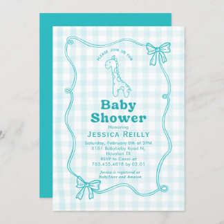 Invitación Dulce Giraffe Plaid Bow Elegant Baby Shower