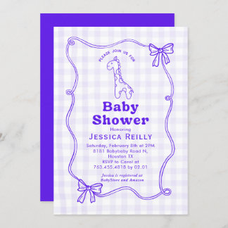 Invitación Dulce Giraffe Plaid Bow Elegant Baby Shower Invita