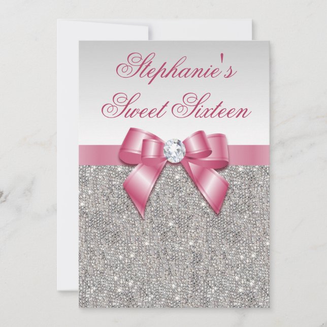 Invitación Dulce glamuroso 16 Faux Silver secuencia color ros (Anverso)