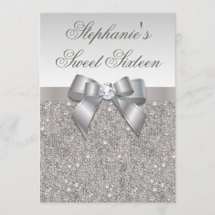 Invitación Dulce glamuroso 16 Faux Silver Sequins y bow