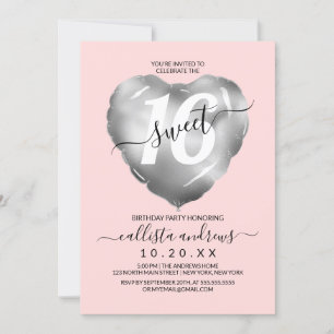 Invitación Dulce globo cardíaco de Relieve metalizado platead