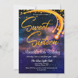 Invitación Dulce Glow Glow Glow Glow Galáctico Fiesta de Cump