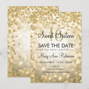 Invitación Dulce Gold 16 Guardar Las Luces Del Purpurina De F