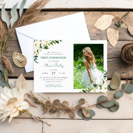 Invitación Dulce Greenery Foto Floral Primera Comunión