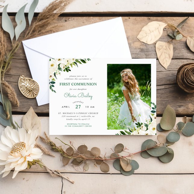 Invitación Dulce Greenery Foto Floral Primera Comunión (Subido por el creador)