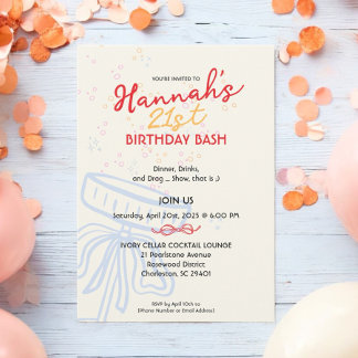 Invitación Dulce guión Coquette Bow Fiesta de cumpleaños 21