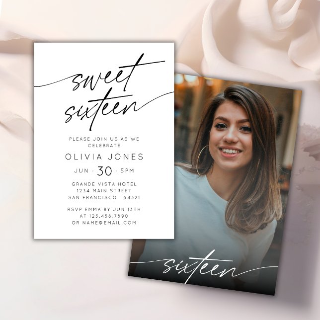Invitación Dulce guión moderno Foto de fiesta de cumpleaños d (Subido por el creador)