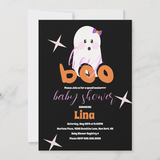Invitación Dulce guión retro de duende de Halloween para baby (Anverso)