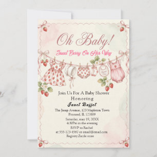 Invitación Dulce guisante de bebé de fresa oh baby shower de 
