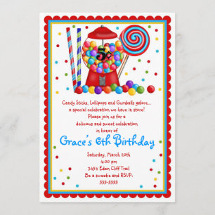 Invitación dulce Gumball Machine Candy Lollipop