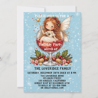 Invitación Dulce hada navideña caprichosa azul fiesta navideñ