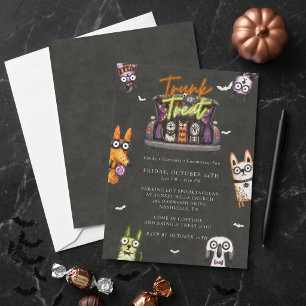 Invitación Dulce Halloween Espeluznante Acuarela Trunk or Tre