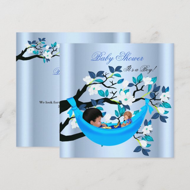 Invitación Dulce hamaca azul bebé niño Shower de bebé (Anverso / Reverso)