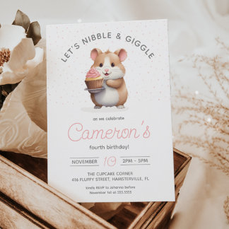 Invitación Dulce Hámster, pastel rosa Cumpleaños de los Niños