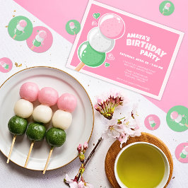 Invitación Dulce Hanami Dango Fiesta de Cumpleaños