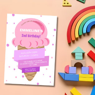 Invitación Dulce helado crema rosa morado cumpleaños